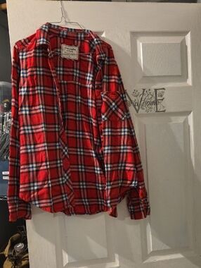 Abercrombie & Fitch Red and Navy Plaid Flannel Shirt